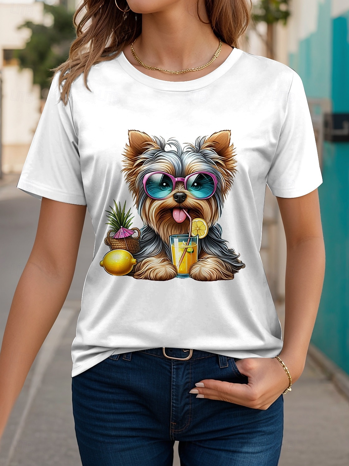 Women's T Shirt Animal Casual Short Sleeve Round Neck Regular Tops Daily Print White Summer 2025 - $19.99 –P1
