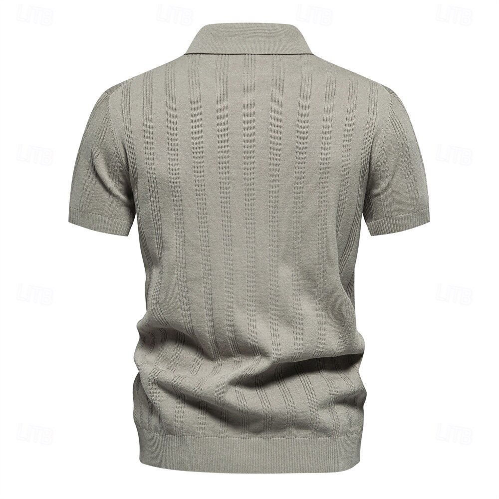Men's Business Casual Lapel Button Short Sleeve Vintage Fashion Solid Color Vertical Stripes Buttons All Seasons Black Bronze Light Grey Beige 2025 - $26.99 –P2