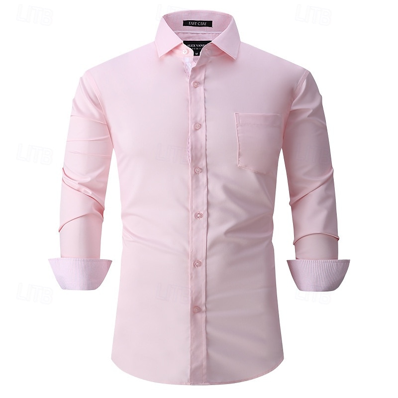 Men's Shirt Dress Shirt Button Up Shirt Plain Wedding Party Black White Pink Wine Long Sleeve Lapel Spring &  Fall Clothing Apparel 2025 - GBP £29 –P6