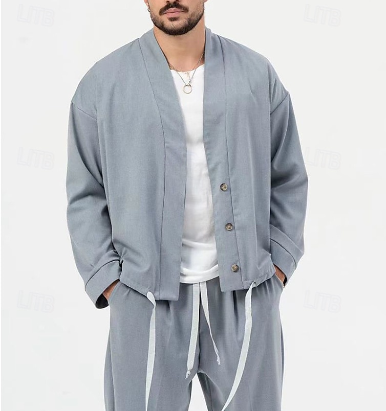 Herren 2 Stück Hemden-Set Passende Sets Lässiges Hemd Grün Hellgrau Grau Langarm Glatt Täglich Ausgehen Bekleidung Modisch Brautkleider schlicht 2025 - $45.99 –P2