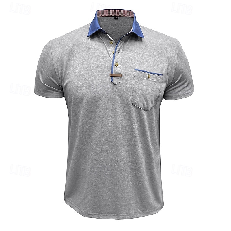 Per uomo Polo Camicia da golf Golf Attività commerciale Informale Classico Manica corta Di tendenza Tinta unica Bottoni Tasche Estate Primavera Standard Grigio scuro Verde foresta Blu denim Nero del 2026 a $22.99 –P8