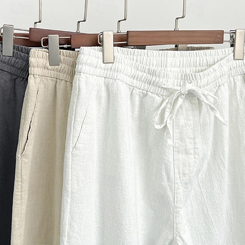 Herr Linne Byxor Långbyxor Sommarbyxor Casual byxor Snörning Elastisk midja Rakt ben Slät Komfort Andningsfunktion Ankellång Ledigt Dagligen Helgdag Mode Klassisk Stil Svart Vit 2025 - $20.99 –P2