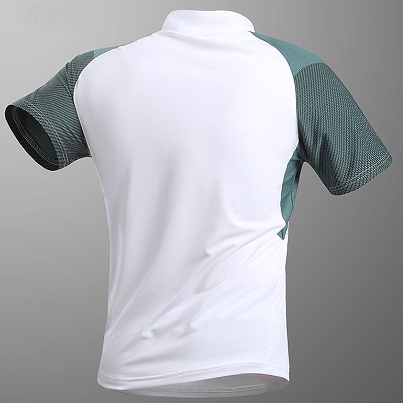 2026年 男性用 Tシャツ ハイキング Ｔシャツ ノースリーブ クォータージップ Tシャツ マッスルTシャツ 半袖シャツ アウトドア 速乾性 いい結果になる ソフト モイスチャーコントロール 夏 春 スパンデックス ポリエステル パッチワーク ブラック ホワイト ブルー ジム 登山 キャンプ / ハイキング / ケイビング  コレクション – $25.99 –P4