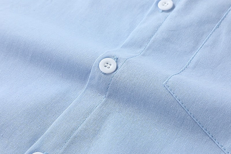 Cotone e lino Classico Per uomo Camicia camicia di lino Camicia estiva Camicia da spiaggia Camicia con bottoni Nero Bianco Blu Manica corta Liscio Collo ripiegabile Estate Da mare Per eventi del 2025 a $25.99 –P14