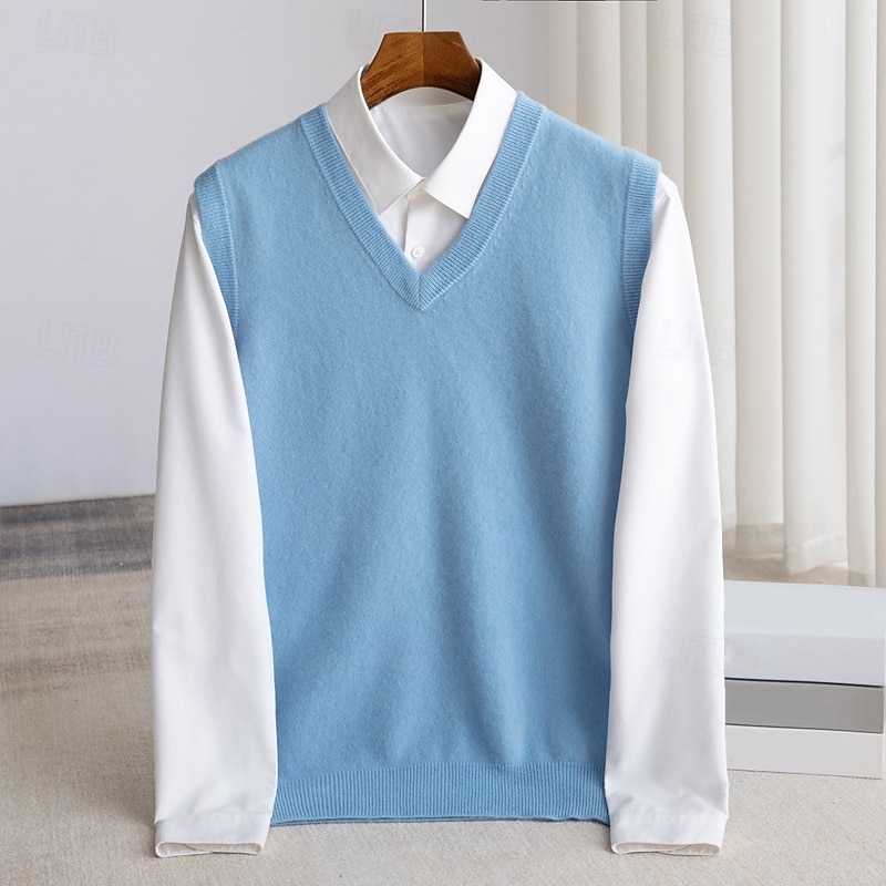 Voor heren Trui vest breien Effen Kleur V-hals Gebreid Elegant Buiten Huis Kleding Lente Herfst Rode Wijn Zwart S M L 2025 - $49.99 –P10