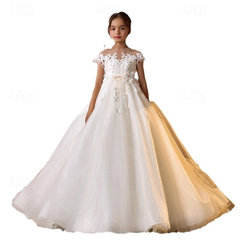 kinderkleidung Mädchen Blumenmädchen Kleid Kleid für die Erstkommunion Party Kleid Feste Farbe Ärmellos Langarm Leistung Hochzeit Party Gitter Prinzessin Süß Gitter Mitte der Wade Etuikleid Tüll-Kleid 2025 - $91.99 –P5