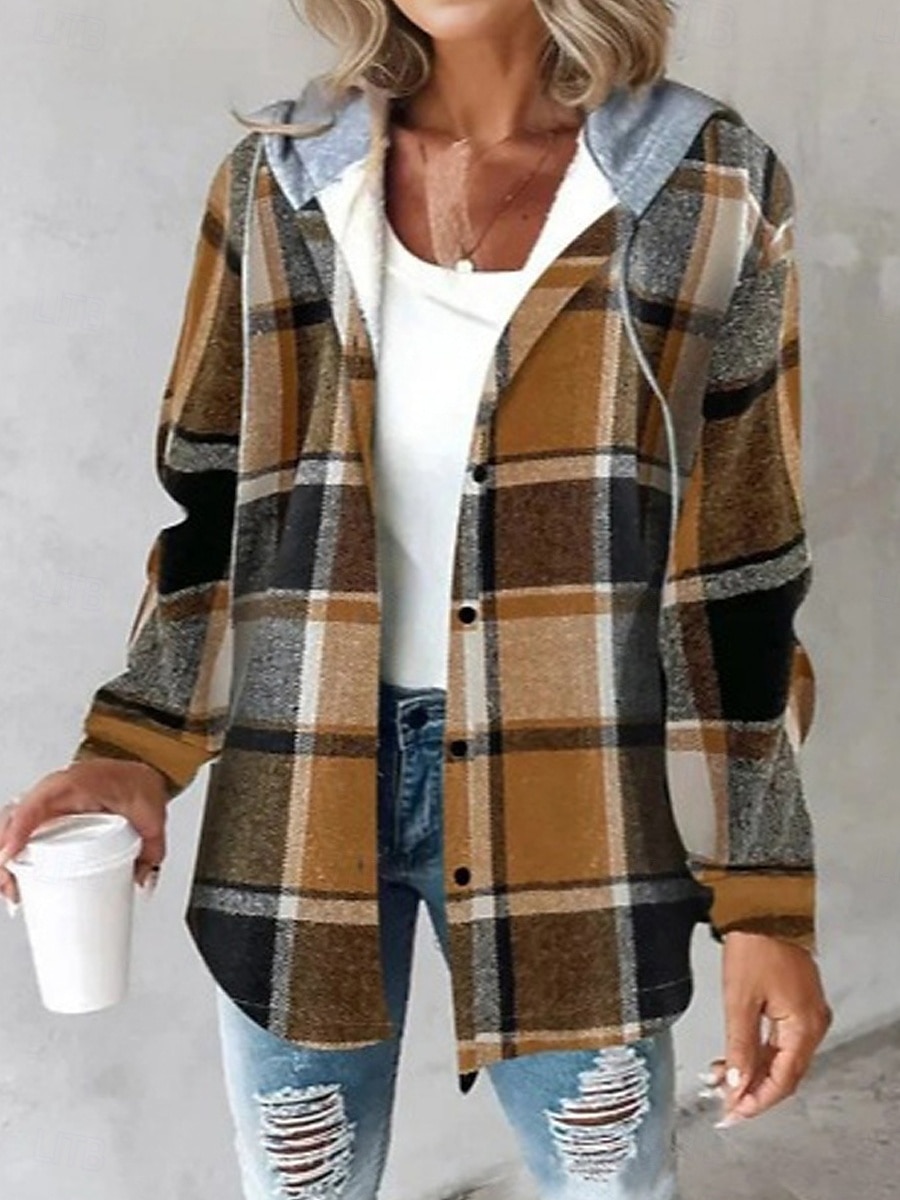 sweat à capuche femme sweat-shirt décontracté graphique plaid rue vêtements de tous les jours sweat à capuche patchwork imprimé coupe ample manches longues marron vert café automne hiver de 2025 ? $56.99 –P3