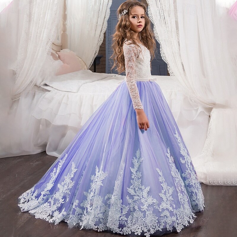 Vestido para Meninas das Flores Crianças Para Meninas Vestido de princesa Espetáculo Casamento Festa Elegante Lindo Com Transparência Flor Manga Longa Gola Redonda Branco Rosa 4 anos + de 2026 por $83.99 –P9