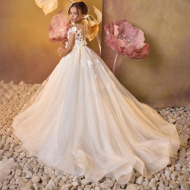 kinderkleidung Mädchen Blumenmädchen Kleid Kleid für die Erstkommunion Party Kleid Feste Farbe Ärmellos Langarm Leistung Hochzeit Party Gitter Prinzessin Süß Gitter Mitte der Wade Etuikleid Tüll-Kleid 2025 - $91.99 –P4