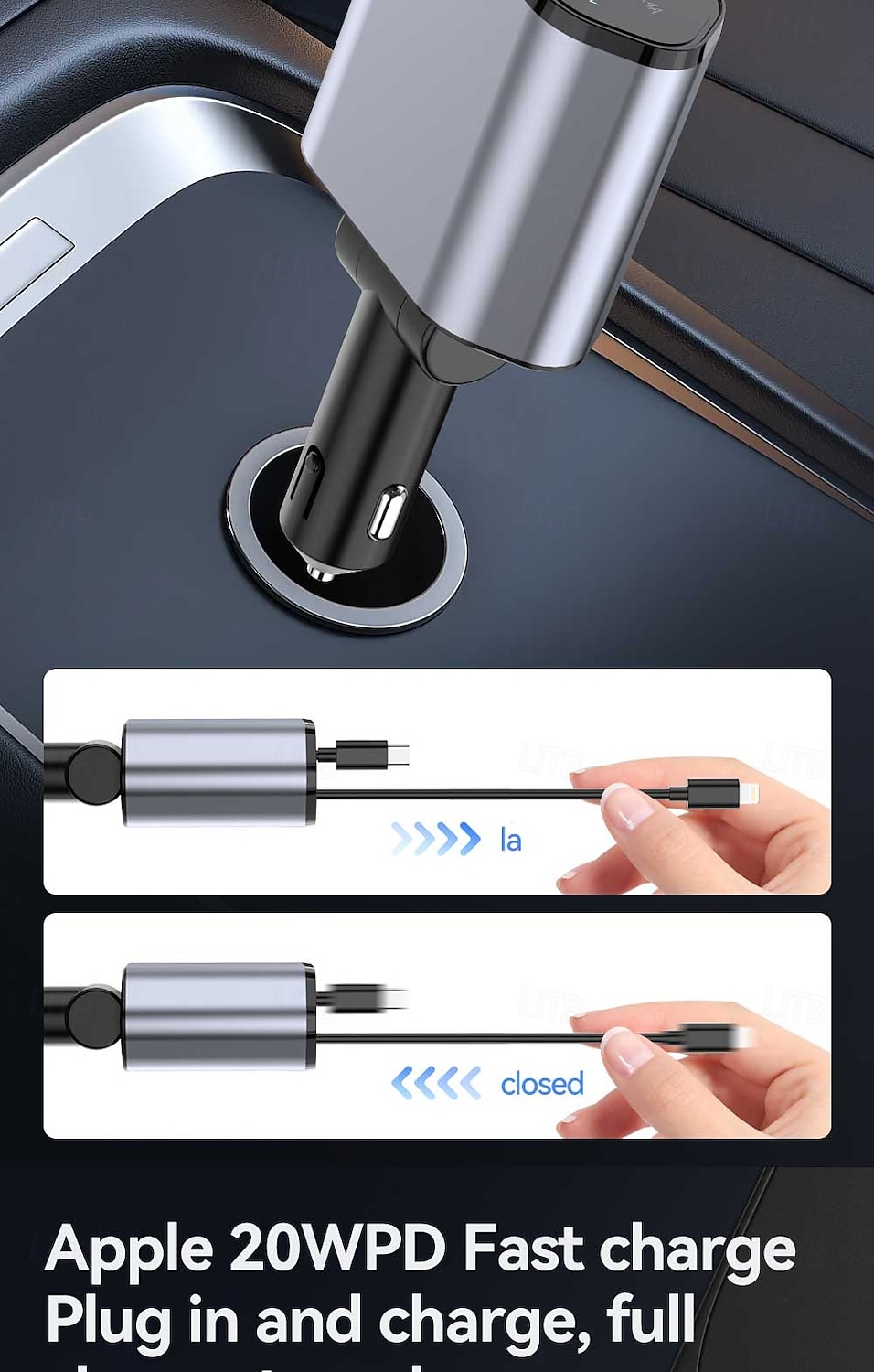 2025年 4 in 1 引き込み式車載充電器 USB タイプ C ケーブル iPhone Samsung 高速充電コード シガレットライターアダプター  コレクション – $28.99 –P4