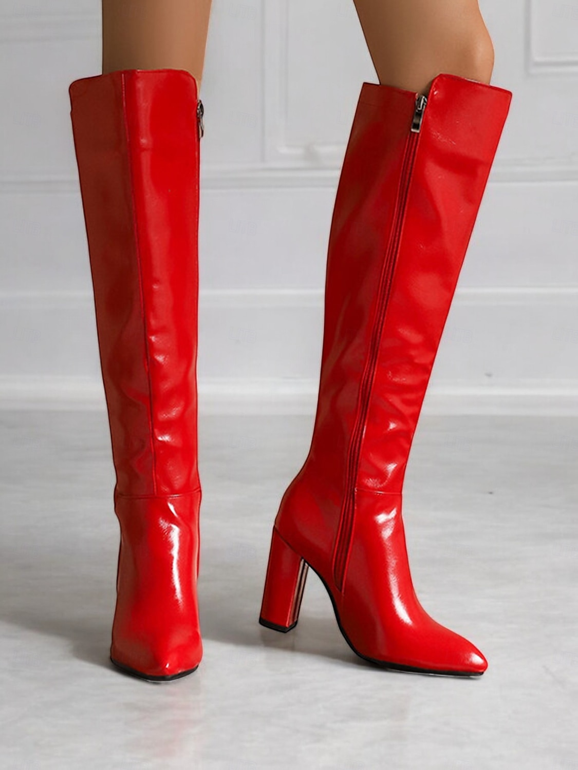 botas femininas pretas de couro envernizado até o joelho com saltos altos, design elegante para uso noturno moderno e ocasiões especiais de 2025 por $69.99 –P7