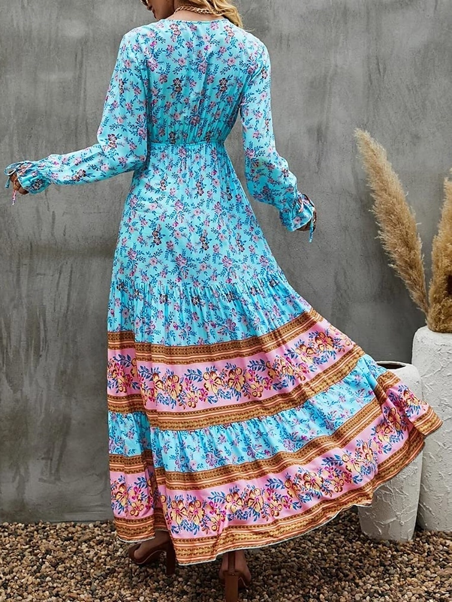 Damen Maxidress Casual kleid Schaukelkleid Langärmliges Boho-Kleid A Linie Kleid Böhmen Brautkleider schlicht Urlaub Täglich Regular Fit Blumen Langarm V Ausschnitt Gelb Rosa Blau Frühling Herbst 2025 - $38.99 –P2