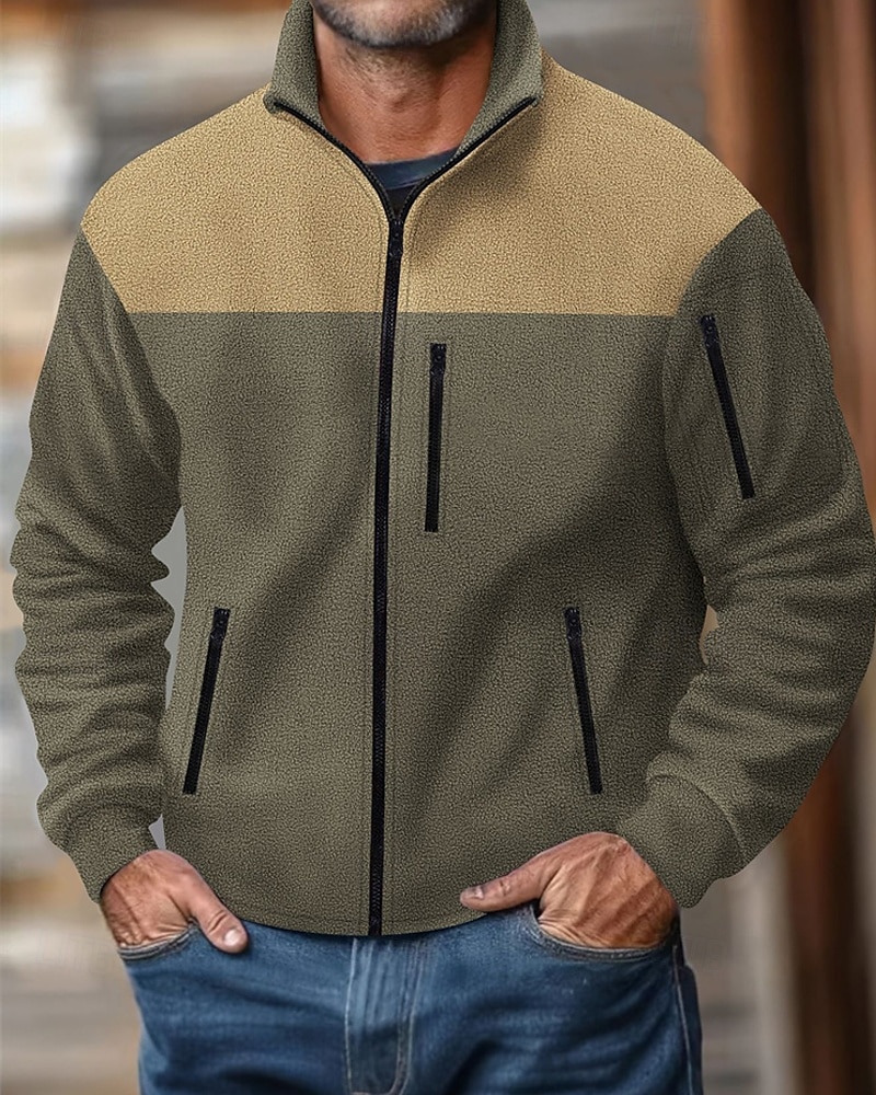 Men's Lightweight Jacket Casual Jacket Vacation Daily Wearproof Pocket Fall & Winter Color Block Fashion Classic Stand Collar Regular Black Navy Blue Khaki Army Green Gray Jacket 2025 - $33.99 –P5