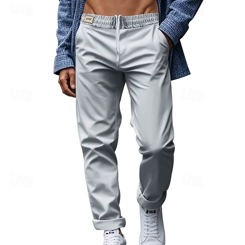 Homens Social Calças Calças de Terno Bolsos Com Cordão Cintura elástica Tecido Conforto Resistente a rugas Comprimento total Festa O negócio Diário Elegante Moda Preto Branco Micro-Elástica de 2025 por $21.99 –P1
