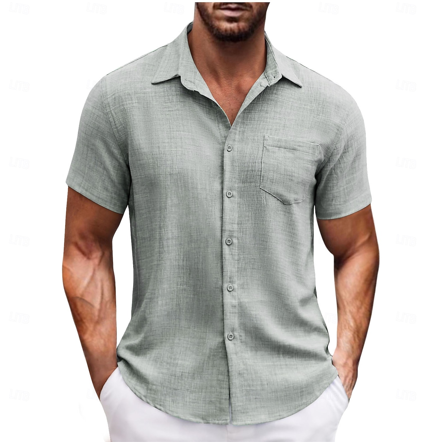Men's Shirt Summer Shirt Casual Shirt Beach Shirt Button Up Shirt Black Navy Blue Dark Green Brown Light Grey Short Sleeve Plain Vacation Daily Clothing Apparel Fashion Casual Comfortable 2026 - $25.99 –P1