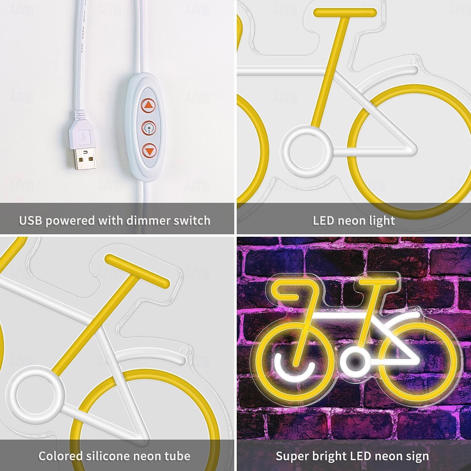 2026年 ミニマルな自転車ネオンサイン、自転車ネオンサインライト 5V USB 電源、ホームデコレーション、リビングルームのサイクリスト、ホームデコレーション、サイドテーブル像の装飾、自転車アート壁装飾  コレクション – $55.99 –P6