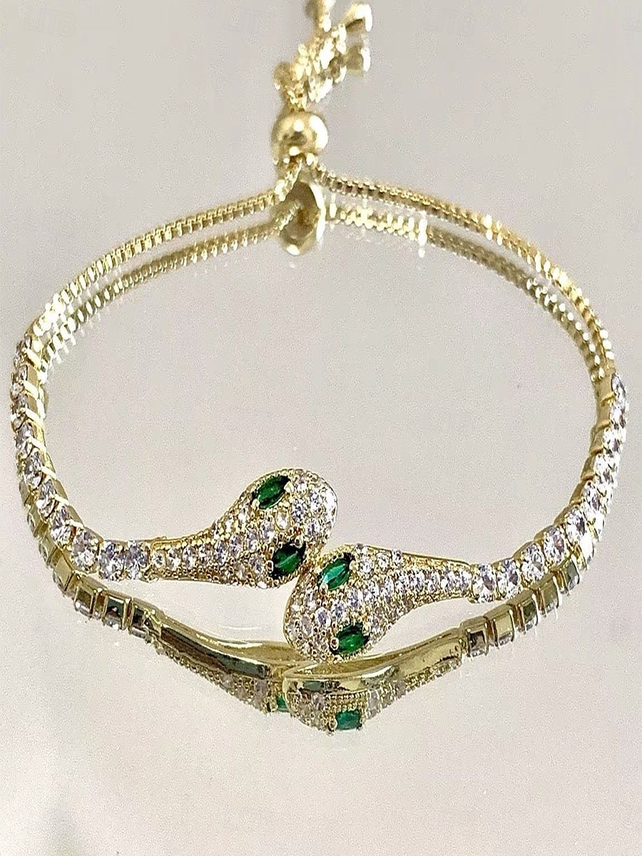 Cubic Zirconia Vintage Style Snake Personalized Chrome Bracelet Jewelry Silver / Purple / Green For Party Street 2025 - $11.49 –P1