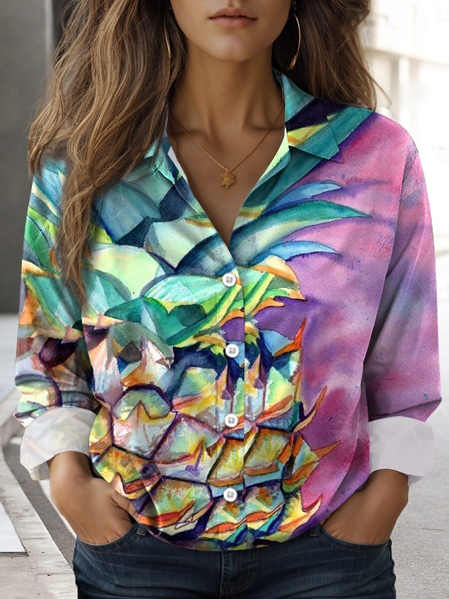 Per donna Camicia Floreale Casual Manica Lunga Colletto a Camicia Top Regolari Lavoro Quotidiano Bottoni Stampato Viola Primavera Autunno Inverno del 2025 a $32.99 –P3
