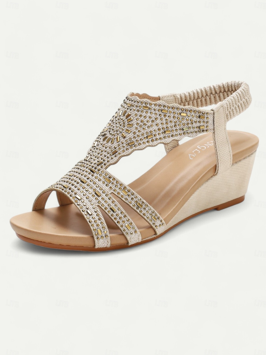 Women's Bohemian Rhinestone Wedge Sandals – Sparkly Elastic Strap Open-Toe Shoes for Summer, Beach, Casual & Evening Wear 2025 - $42.99 –P4