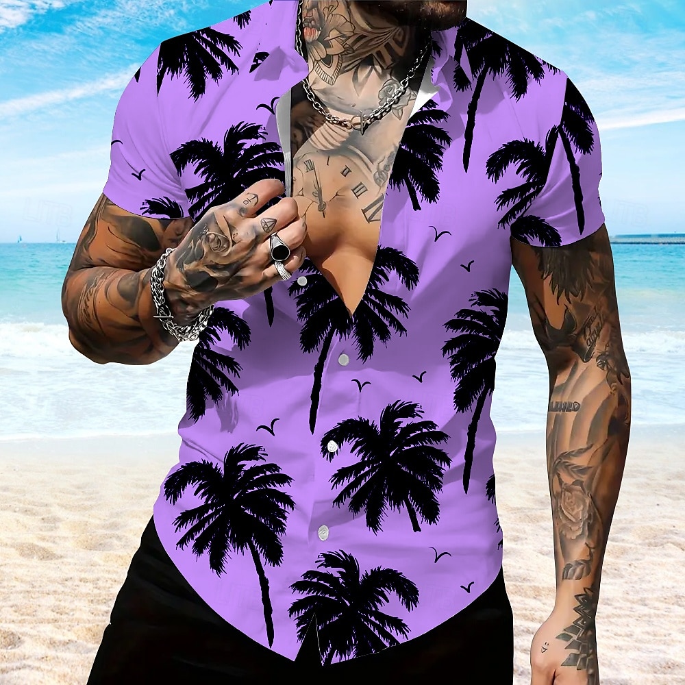 Férfi Kókuszpálma Alkalmi ing Hawaii ing Aloha ing Rövid ujjú Hawaii Üdülő Vakáció Hétköznapi Fehér Medence Bíbor Lóhere 2025 - $24.99 –P6