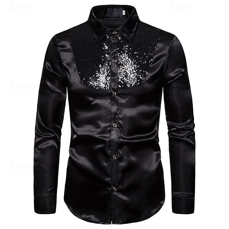 Men's Shirt Dress Shirt Button Up Shirt Plain Wedding Party Black White Red Blue Long Sleeve Lapel Spring &  Fall Clothing Apparel Sequins 2025 - $23.99 –P12