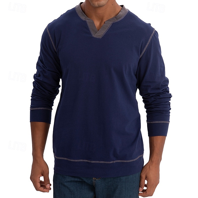 Herr T-shirt T-shirts T-tröja Långärmad tröja Långärmad V-hals Vår & Höst Lappverk Mode Designer Grundläggande Lappverk Semester Gata Utekväll Svart Vin Kungsblå Topp t-shirt för män 2025 - $27.99 –P19