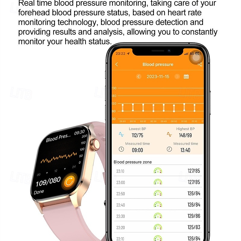 Smartwatch 2-Inch OLED Screen Bluetooth Call Voice Assistant Heart Rate And Blood Glucose Monitoring Waterproof Bluetooth Call Non-Invasive Blood Glucose Measurement Blood Component Measurem 2025 - $72.99 –P11