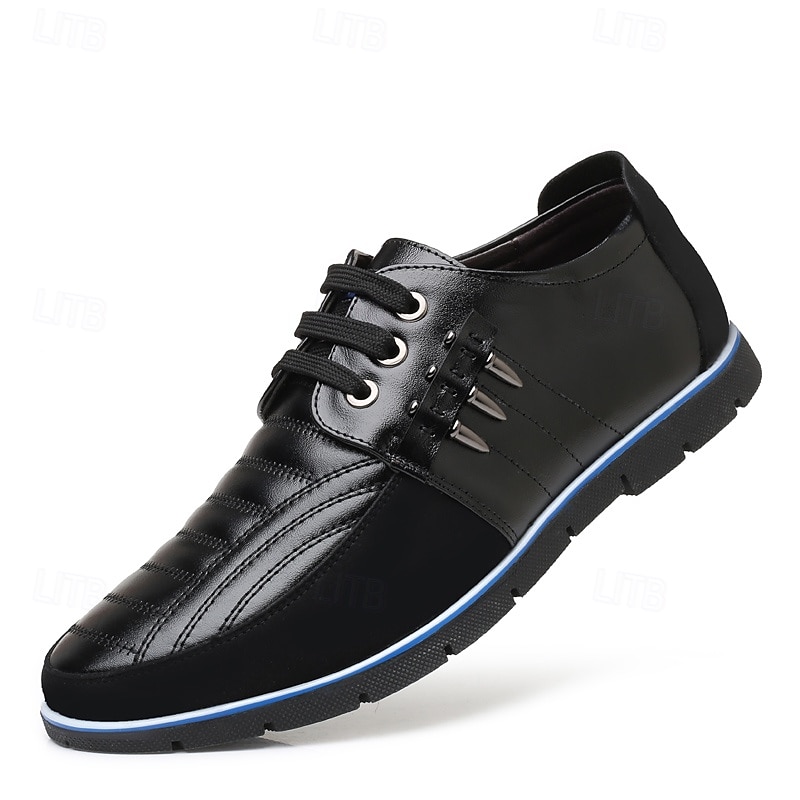 Freizeit-Schnürschuhe aus Kunstleder für Herren – stylische blaue und schwarze Low-Top-Sneaker mit rutschfester Sohle für den Alltag und halbformelle Anlässe 2025 - $46.99 –P3