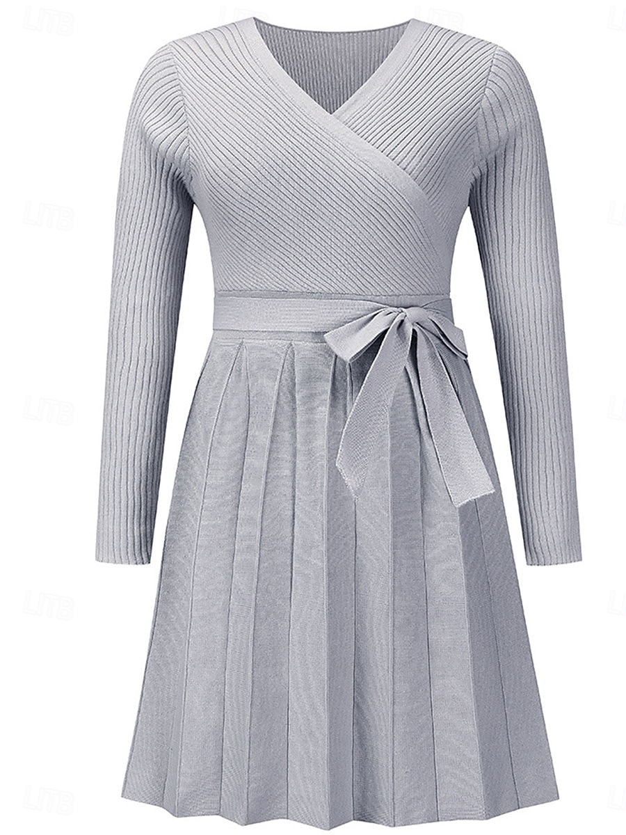 Femme Robe mi-longue Robe Pull Robe Trapèze Elégant mode Décontractées Vacances du quotidien Standard Plein Sans Manches Col V Noir Gris Automne Hiver de 2025 ? $64.99 –P7