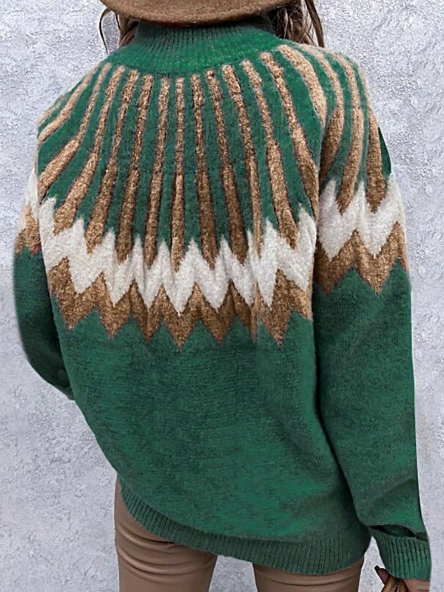 Dames Trui Casual Zacht Kleurenblok Geribd Strakke ronde hals Gebreid Lange mouw Normale tops breien Buiten Dagelijks Weekend Rood Groen Herfst Winter 2025 - $46.99 –P5