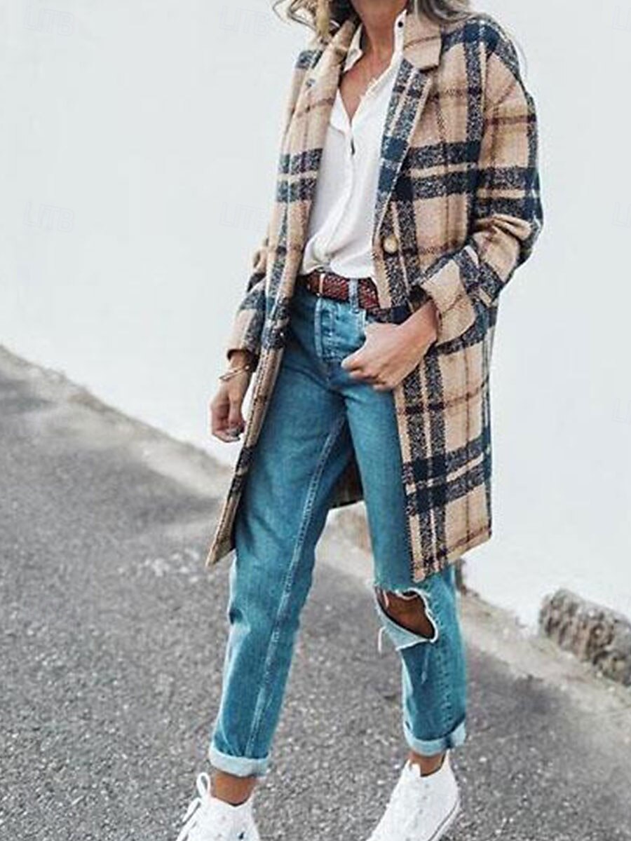 Mulheres Casaco de inverno Casaco A Prova de Vento Manter Quente Bolsos Casual Estilo de rua Xadrez Férias Trabalho Rua Roupa Diária Não Trespassado Aberto para a Lateral Ajuste Largo Manga Longa de 2025 por $43.99 –P4