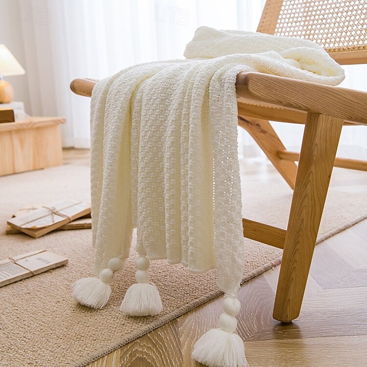 Fringed Ribbed Knit Blanket Solid Color Throw for Bed and Sofa Stylish and Cozy Design Perfect for Lazy Days, Fashionable Shawls, or Home Textiles Soft and Comfortable for Year-Round Use 2025 - $39.99 –P4