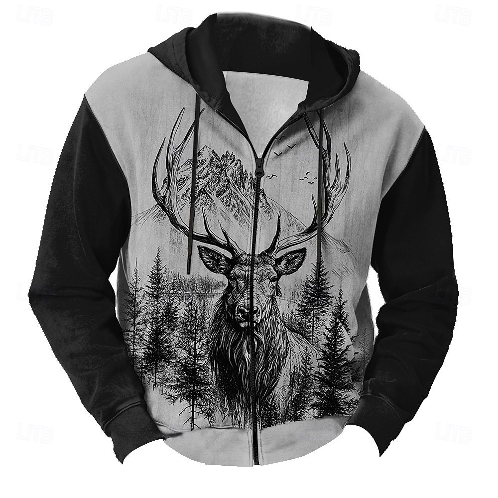 Męskie Kamuflaż Jeleń Z kapturem Bluza z Kapturem Bluza z kapturem Kaptur Moda Druk 3D Urlop Łowiectwo Czarny Brązowy Zamek Ściągana na sznurek Jesień Zima Projektant 2025 - $29.99 –P4