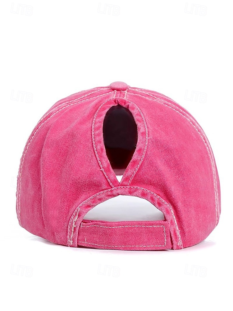 distressed baseballcaps for kvinner med stjernebroderi, hestehale-hulldesign, justerbar hatt i vintagestil for utendørsaktiviteter, sport og fritidsklær 2025 - $11.99 –P4