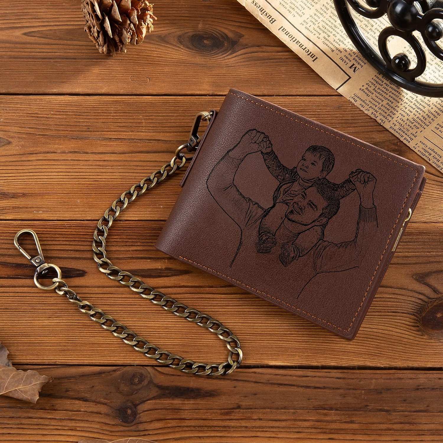 Personalized Photo Engraved Leather Wallet Custom Best Gift for Dad, Bifold Wallet with Chain for Men, Husband, Son, Father's Day, Birthday, Christmas 2025 - $24.99 –P3