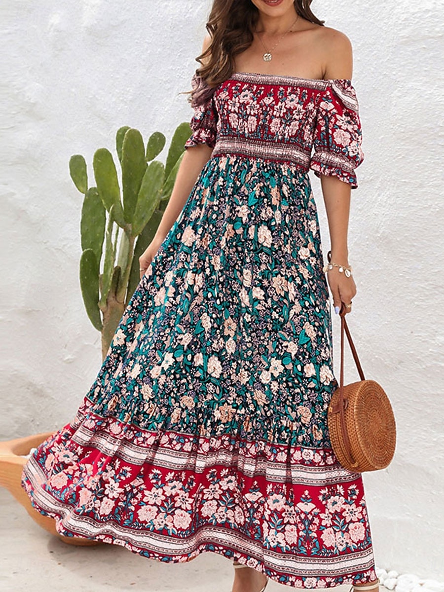 Női Maxiruha hétköznapi ruha Boho elegáns ruhák Boho ruha Csehország aranyos stílus Stílusos Vakáció Napi Tengerpart Laza öltözet Grafika Rövid ujjú Aszimmetrikus Rubin Medence Lóhere Nyár Tavasz Ősz 2025 - $41.99 –P8