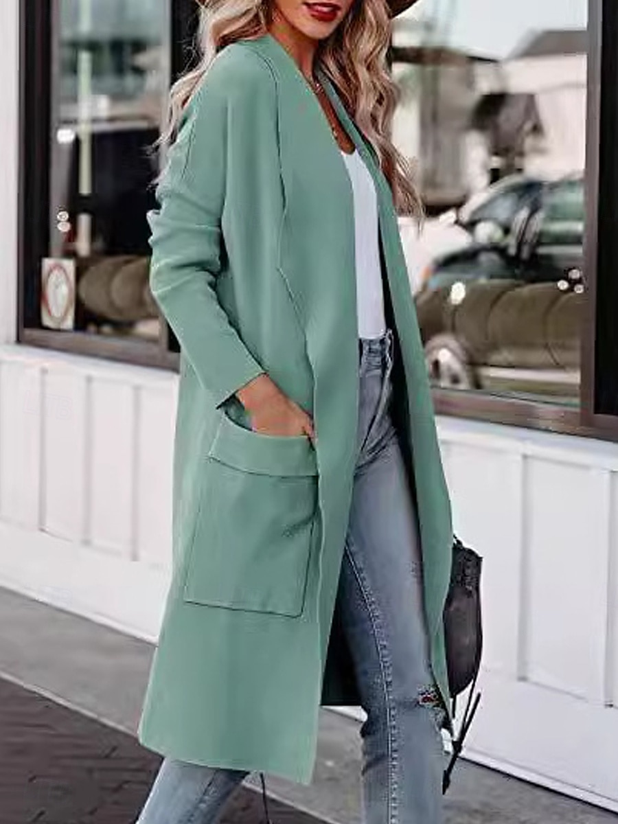 Damen Freizeitjacke Outdoor Tasche Feste Farbe Windundurchlässig Modisch Regular Fit Oberbekleidung Langarm Herbst Blau S 2025 - $34.99 –P2