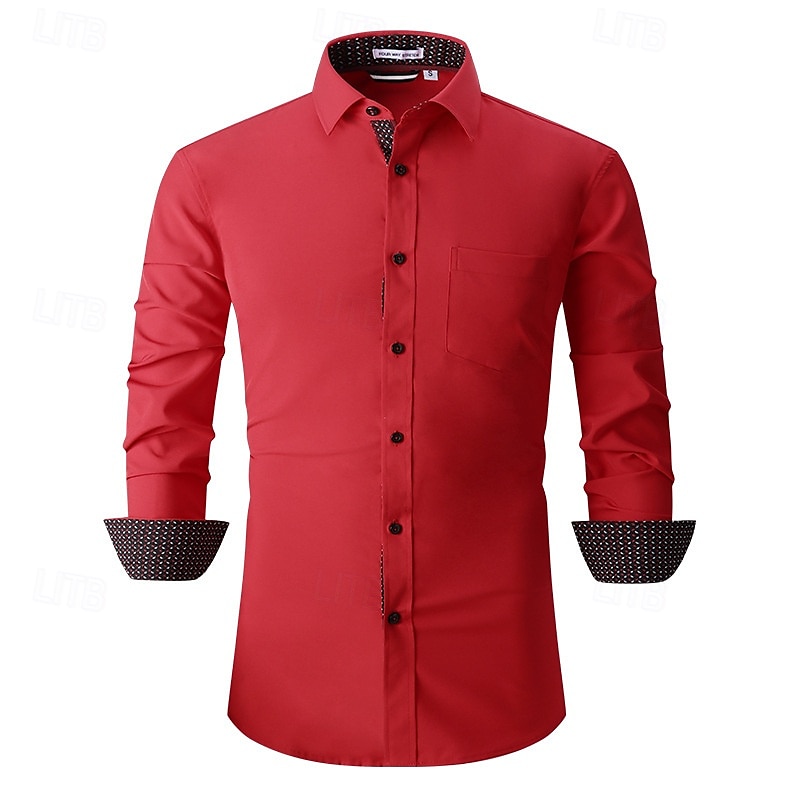 Herren Hemd Oberhemd Knopfhemd Glatt Hochzeit Party Schwarz Weiß Rosa Wein Langarm Kargen Frühling & Herbst Bekleidung 2025 - $26.99 –P3