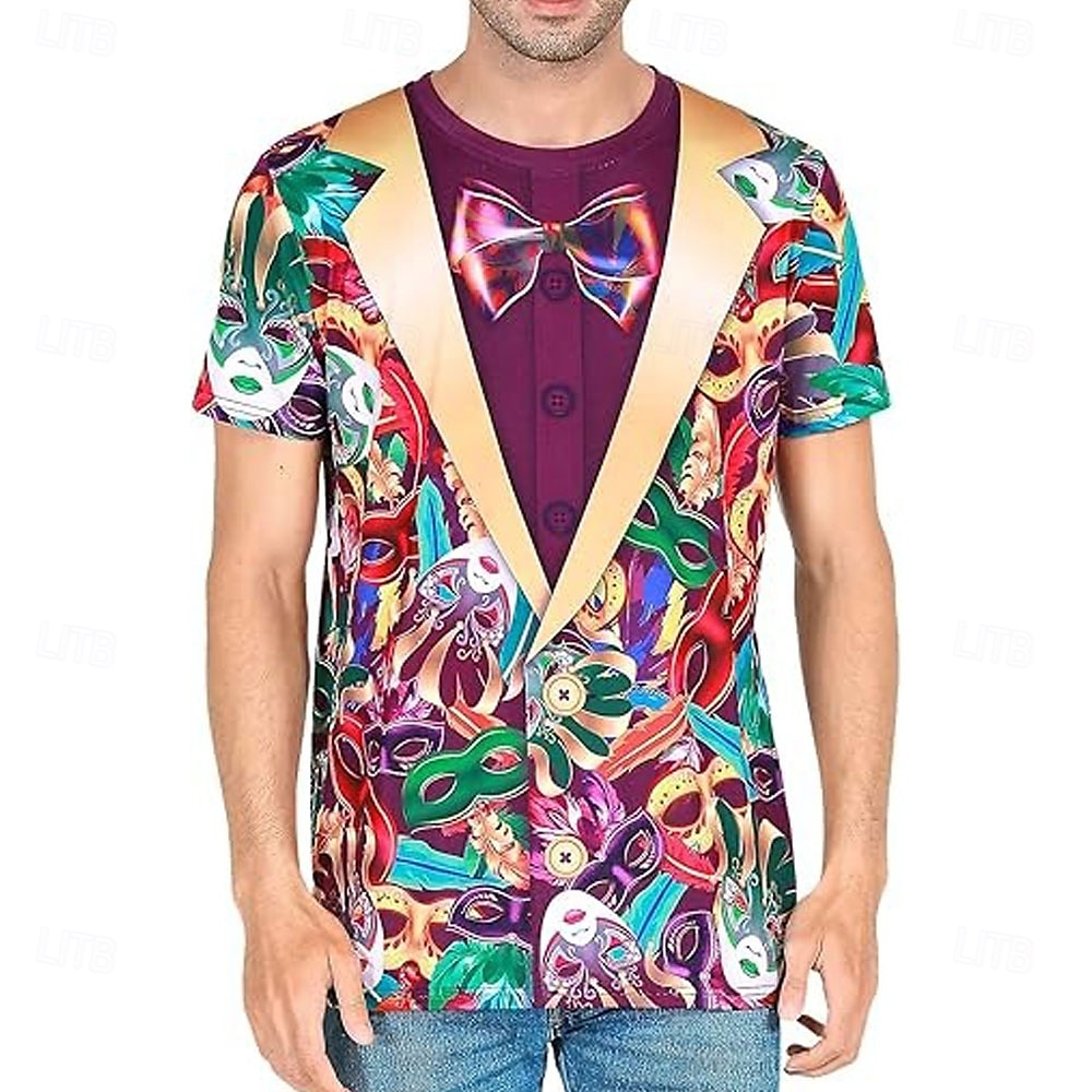 Mardi gras Férfi Tuxedo Jelmez Póló Rövid ujjú póló 3D nyomtatás Terített nyak Ing Túlzott Dizájn Parti Szabadság Klub Rubin Nyár Tavasz Ruházat S M L XL XXL XXXL 2025 - $15.99 –P1