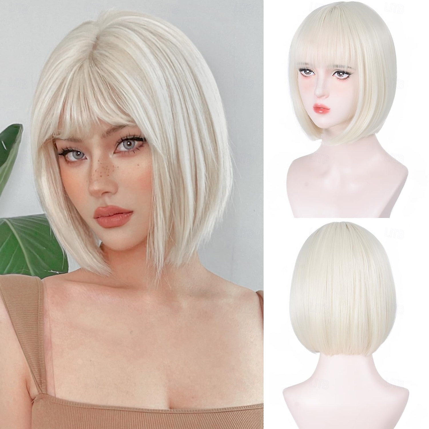 parrucche bob corte per donne parrucca bob con frangia parrucca bob liscia super morbida e facile da indossare, parrucca sintetica colorata per tutti i giorni, cosplay del 2025 a $18.49 –P1