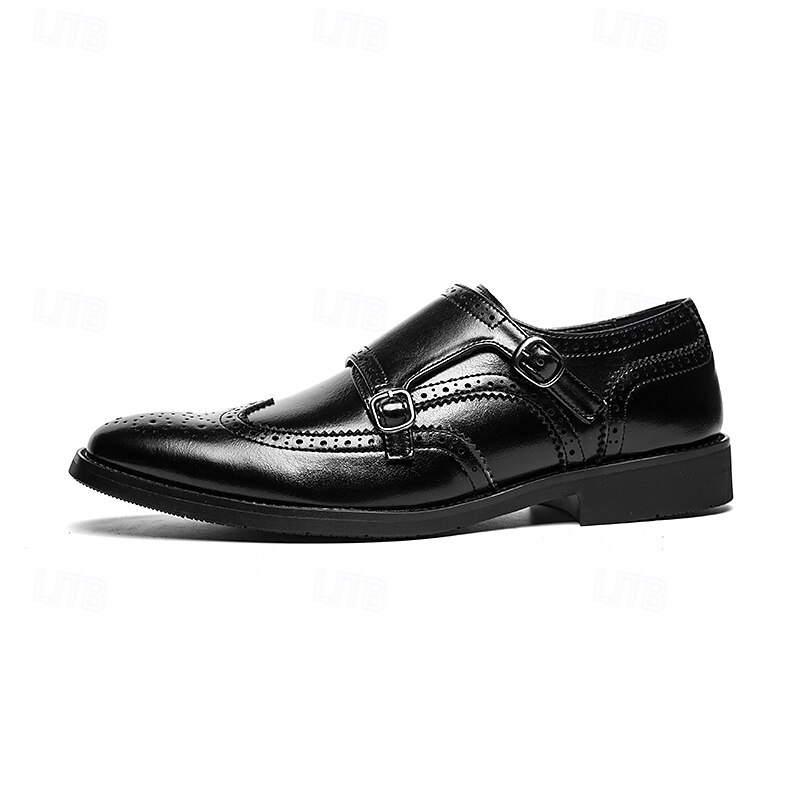 Men's Brown Double Monk Strap Dress Shoes – Genuine Faux Leather Brogue Oxford Shoes for Formal Events and Office Wear 2025 - $46.99 –P4