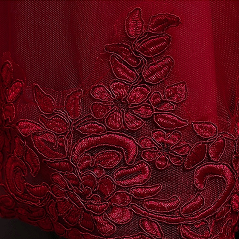 Blomsterpikekjole Barn Jente Prinsesse kjole Ytelse Bryllup Fest Elegant Vakker Netting Helfarge Ermeløs Crew-hals Vinrød Hvit 4 år + 2025 - $58.99 –P5