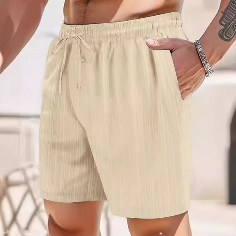 Homens Calção Shorts de linho Shorts de verão Shorts de praia Com Cordão Cintura elástica Tecido Respirável Comprimento do joelho Ao ar livre Feriado Praia Férias Casual Preto Branco de 2025 por $16.49 –P1