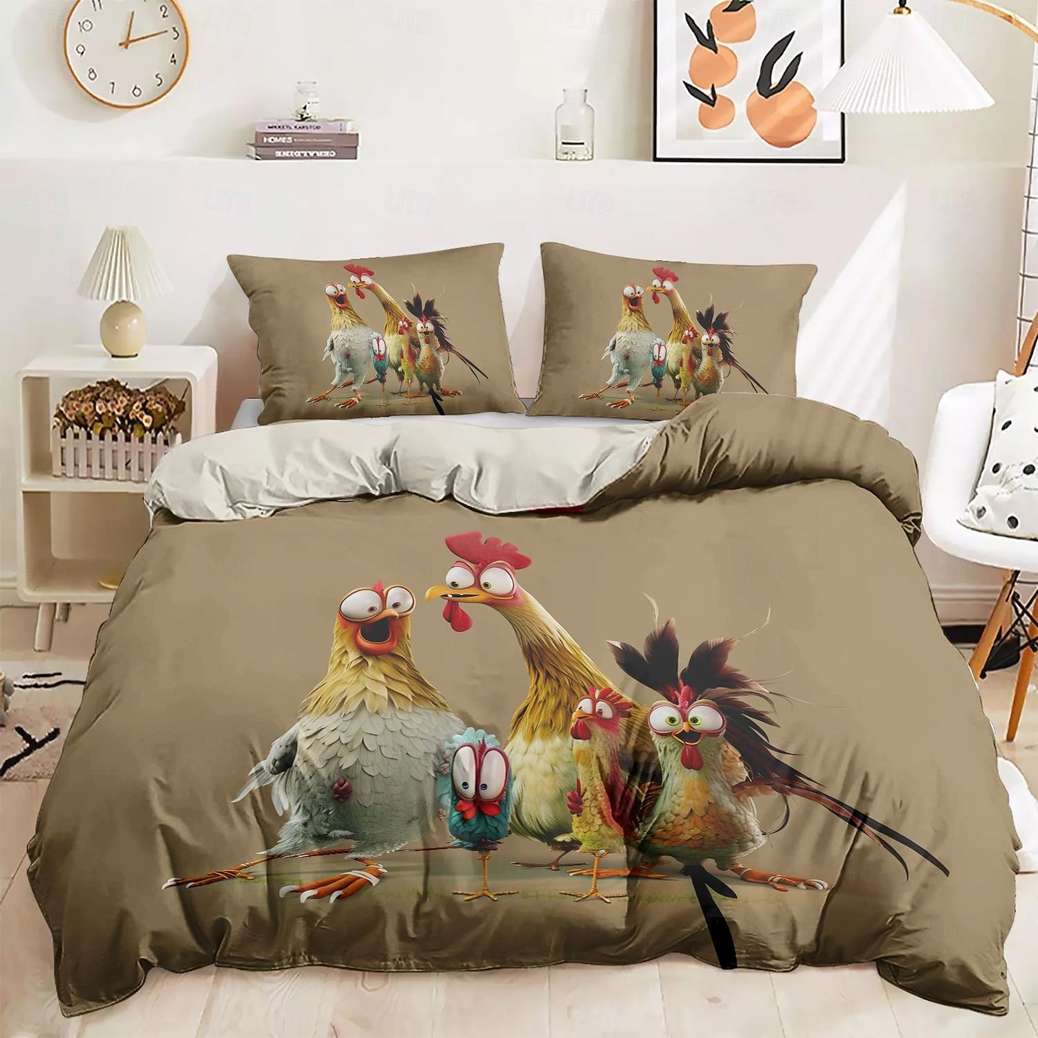 set copripiumino con stampa divertente di gallo, 100% cotone, tessuto morbido e traspirante, include copripiumino e federe, ipoallergenico e delicato sulla pelle, lavabile in lavatrice, resistente, confortevole del 2025 a $60.99 –P2