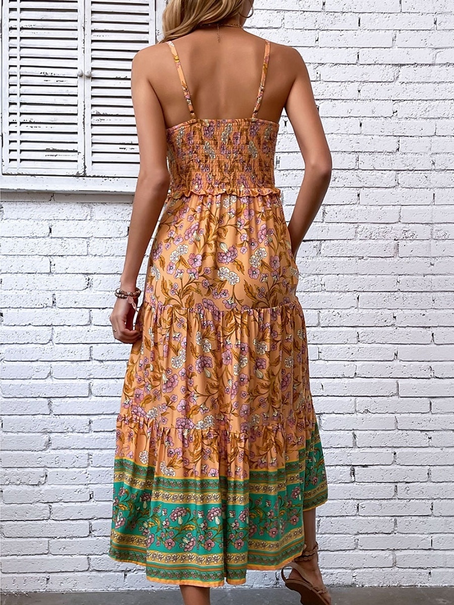 Dámské Maxi šaty Volnočasové šaty Boho Chic šaty Boho šaty Čechy stylové Na běžné nošení Dovolená Denní Plážové Volný Grafika Bez rukávů Do V Oranžová Léto Jaro 2025 - $46.99 –P2