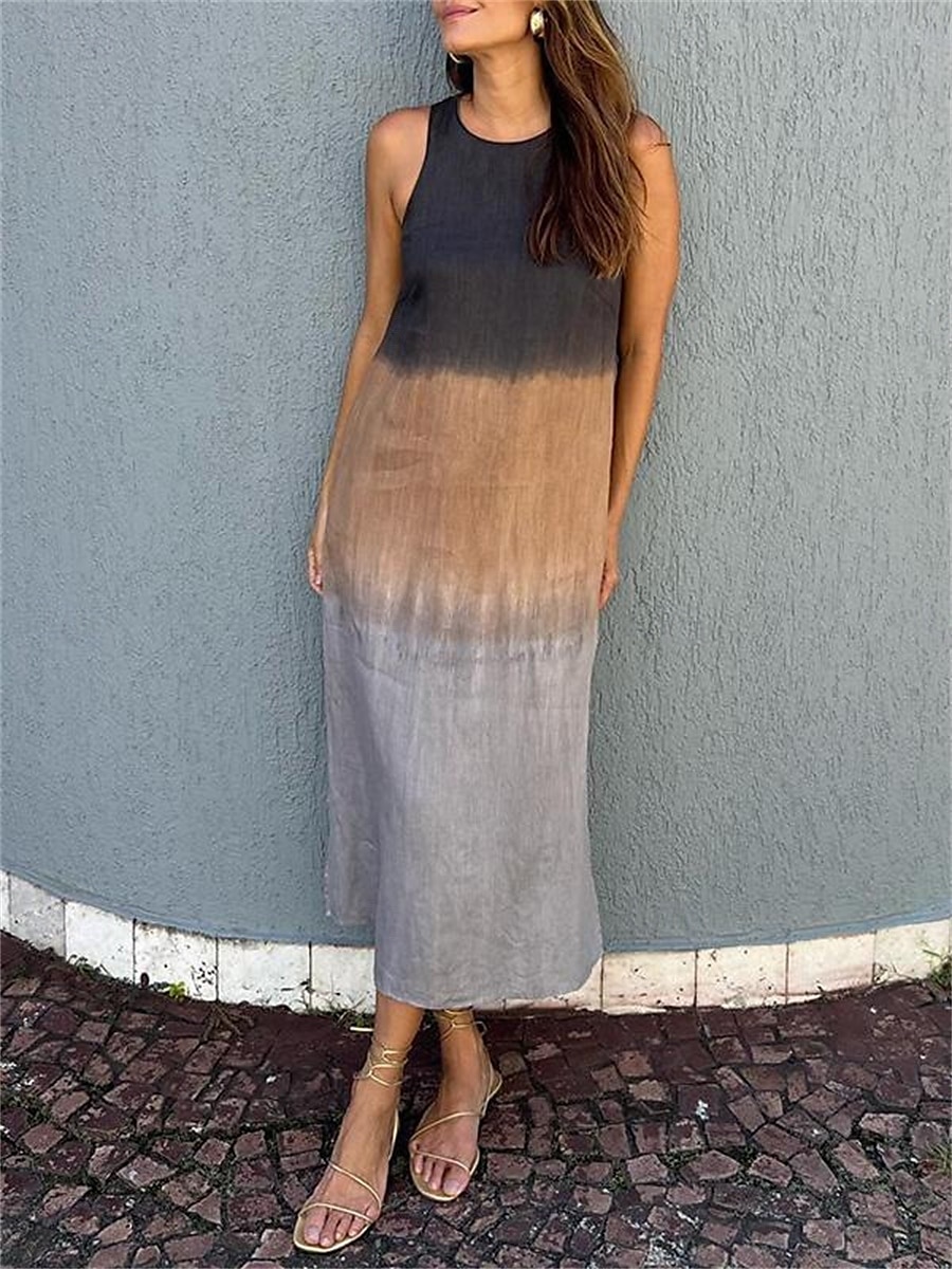 Pentru femei Albastru piscină Gri Vară Primăvară Rochii Midi Rochii inspirate din in Rochie din in bumbac Rochie maxi din bumbac Elegant Modă Casual În aer liber Zilnic Concediu Potrivire Largă Ombre 2025 - $26.99 –P3