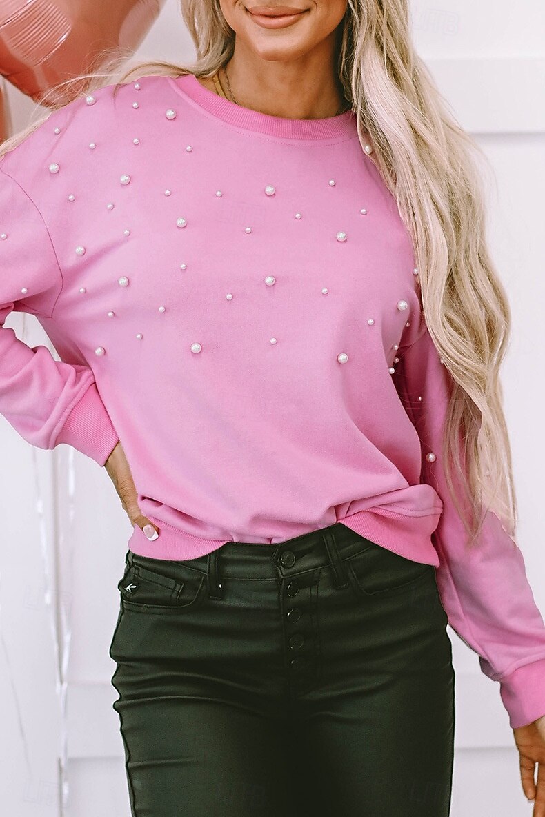 veste polaire femme pull mode décontracté uni fête travail rue col rond coupe ample manches longues rose automne hiver de 2025 ? $62.99 –P1