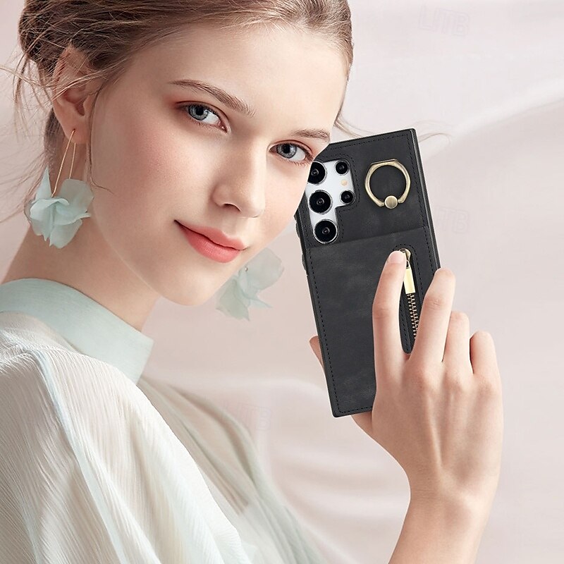 telefon Carcasă Pro Samsung Galaxy S24 S24 Ultra Plus S24 FE S23 S22 S21 S20 Ultra Plus FE A14 A54 A53 A33 A12 A32 Zadní kryt se stojánkem Držák na prsteny Zip Retro TPU PU kůže 2025 - $19.99 –P2
