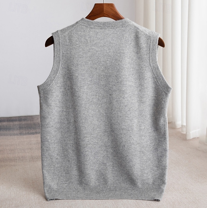 Voor heren Trui vest breien Effen Kleur V-hals Gebreid Elegant Buiten Huis Kleding Lente Herfst Rode Wijn Zwart S M L 2025 - $49.99 –P12
