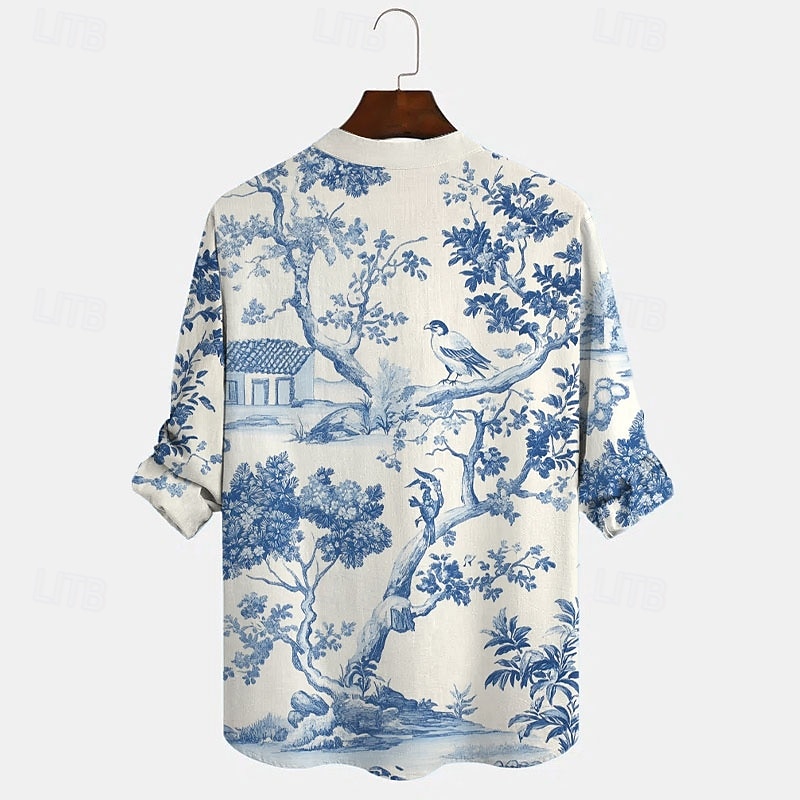 Herr Blommig Botanisk Hawaii skjorta Aloha skjorta Långärmad Hawaiisk Tillflykt Semester Ledigt Sommar Vår V-hals Knappar Blå 2025 - $24.99 –P2